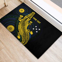 Personalized Solomon Islands Independence Anniversary Rubber Doormat Crocodile Mix Tapa LT7 - Polynesian Pride