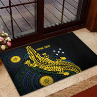 Personalized Solomon Islands Independence Anniversary Rubber Doormat Crocodile Mix Tapa LT7 - Polynesian Pride