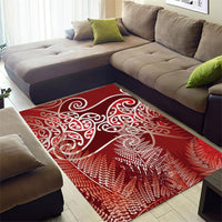 Aotearoa Maori Koru Curves Area Rug Silver Ferns - Crimson Red
