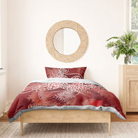 Aotearoa Maori Koru Curves Bedding Set Silver Ferns - Crimson Red