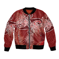 Aotearoa Maori Koru Curves Bomber Jacket Silver Ferns - Crimson Red