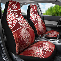 Aotearoa Maori Koru Curves Car Seat Cover Silver Ferns - Crimson Red