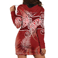 Aotearoa Maori Koru Curves Hoodie Dress Silver Ferns - Crimson Red