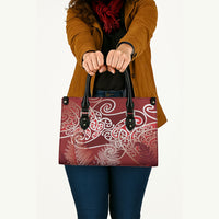 Aotearoa Maori Koru Curves Leather Bag Silver Ferns - Crimson Red