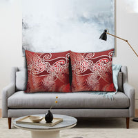 Aotearoa Maori Koru Curves Pillow Cover Silver Ferns - Crimson Red