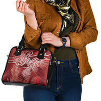 Aotearoa Maori Koru Curves Shoulder Handbag Silver Ferns - Crimson Red