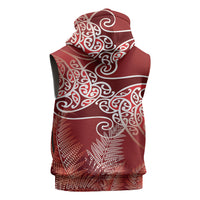 Aotearoa Maori Koru Curves Sleeveless Zip Hoodie Silver Ferns - Crimson Red