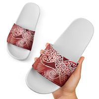 Aotearoa Maori Koru Curves Slide Sandals Silver Ferns - Crimson Red