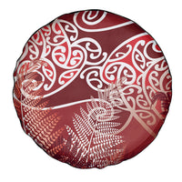 Aotearoa Maori Koru Curves Spare Tire Cover Silver Ferns - Crimson Red