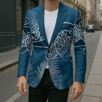 Aotearoa Maori Koru Curves Blazer Silver Ferns - Navy Blue