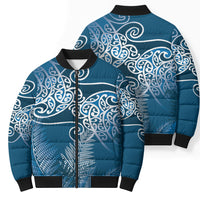 Aotearoa Maori Koru Curves Bomber Puffer Jacket Silver Ferns - Navy Blue