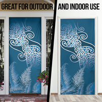Aotearoa Maori Koru Curves Door Cover Silver Ferns - Navy Blue
