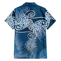 Aotearoa Maori Koru Curves Family Matching Off The Shoulder Long Sleeve Dress and Hawaiian Shirt Silver Ferns - Navy Blue LT7 - Polynesian Pride