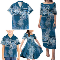 Aotearoa Maori Koru Curves Family Matching Puletasi and Hawaiian Shirt Silver Ferns - Navy Blue LT7 - Polynesian Pride