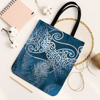 Aotearoa Maori Koru Curves Tote Bag Silver Ferns - Navy Blue