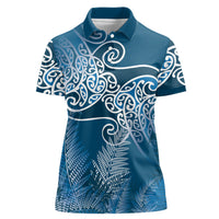 Aotearoa Maori Koru Curves Women Polo Shirt Silver Ferns - Navy Blue