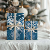 Aotearoa Maori Koru Curves Wrapping Paper Silver Ferns - Navy Blue