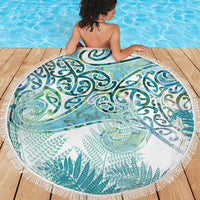 Aotearoa Maori Koru Curves Beach Blanket Mossy Paua Shell