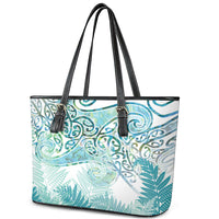 Aotearoa Maori Koru Curves Leather Tote Bag Mossy Paua Shell