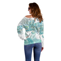 Aotearoa Maori Koru Curves Off Shoulder Sweater Mossy Paua Shell