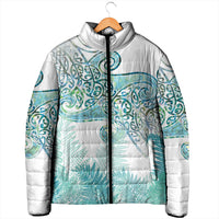 Aotearoa Maori Koru Curves Padded Jacket Mossy Paua Shell