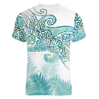 Aotearoa Maori Koru Curves Women V-Neck T-Shirt Mossy Paua Shell