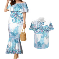 Aotearoa Maori Koru Curves Couples Matching Mermaid Dress and Hawaiian Shirt Aqua Paua Shell LT7 Blue - Polynesian Pride
