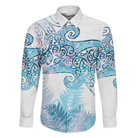 Aotearoa Maori Koru Curves Family Matching Long Sleeve Bodycon Dress and Hawaiian Shirt Aqua Paua Shell LT7 Dad's Shirt - Long Sleeve Blue - Polynesian Pride