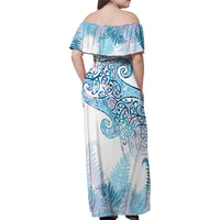 Aotearoa Maori Koru Curves Family Matching Off Shoulder Maxi Dress and Hawaiian Shirt Aqua Paua Shell LT7 - Polynesian Pride