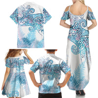 Aotearoa Maori Koru Curves Family Matching Summer Maxi Dress and Hawaiian Shirt Aqua Paua Shell LT7 - Polynesian Pride