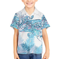 Aotearoa Maori Koru Curves Family Matching Tank Maxi Dress and Hawaiian Shirt Aqua Paua Shell LT7 Son's Shirt Blue - Polynesian Pride