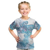 Aotearoa Maori Koru Curves Kid T Shirt Aqua Paua Shell