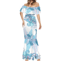 Aotearoa Maori Koru Curves Mermaid Dress Aqua Paua Shell