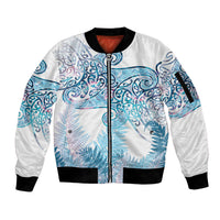 Aotearoa Maori Koru Curves Sleeve Zip Bomber Jacket Aqua Paua Shell