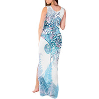 Aotearoa Maori Koru Curves Tank Maxi Dress Aqua Paua Shell