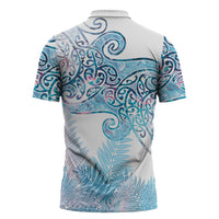 Aotearoa Maori Koru Curves Zipper Polo Shirt Aqua Paua Shell