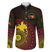 Papua New Guinea Independence Personalized Family Matching Puletasi and Hawaiian Shirt Tapa Circle LT7 Dad's Shirt - Long Sleeve Black - Polynesian Pride