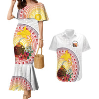 Hapi De Bilong Indipendens Papua New Guinea Couples Matching Mermaid Dress and Hawaiian Shirt PNG Lime Pot LT7 White - Polynesian Pride
