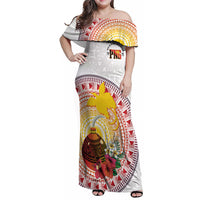 Hapi De Bilong Indipendens Papua New Guinea Family Matching Off Shoulder Maxi Dress and Hawaiian Shirt PNG Lime Pot LT7 Mom's Dress White - Polynesian Pride
