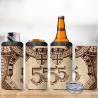Bula Fiji Day 55th Anniversary Masi Tapa 4 in 1 Can Cooler Tumbler Emerald Jubilee - Beige LT7 - Polynesian Pride