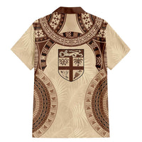 Bula Fiji Day 55th Anniversary Masi Tapa Family Matching Mermaid Dress and Hawaiian Shirt Emerald Jubilee - Beige LT7 - Polynesian Pride