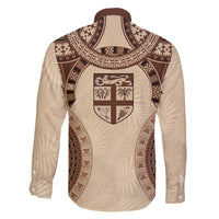 Bula Fiji Day 55th Anniversary Masi Tapa Family Matching Off The Shoulder Long Sleeve Dress and Hawaiian Shirt Emerald Jubilee - Beige LT7 - Polynesian Pride