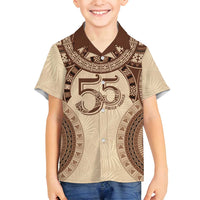 Bula Fiji Day 55th Anniversary Masi Tapa Family Matching Puletasi and Hawaiian Shirt Emerald Jubilee - Beige LT7 Son's Shirt Beige - Polynesian Pride