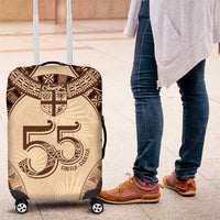 Bula Fiji Day 55th Anniversary Masi Tapa Luggage Cover Emerald Jubilee - Beige - Polynesian Pride
