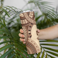 Bula Fiji Day 55th Anniversary Masi Tapa Skinny Tumbler Emerald Jubilee - Beige LT7 - Polynesian Pride