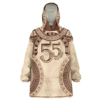 Bula Fiji Day 55th Anniversary Masi Tapa Wearable Blanket Hoodie Emerald Jubilee - Beige LT7 One Size Beige - Polynesian Pride