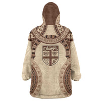 Bula Fiji Day 55th Anniversary Masi Tapa Wearable Blanket Hoodie Emerald Jubilee - Beige LT7 - Polynesian Pride