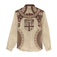 Bula Fiji Day 55th Anniversary Masi Tapa Women Casual Shirt Emerald Jubilee - Beige LT7 - Polynesian Pride