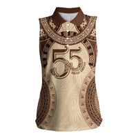 Bula Fiji Day 55th Anniversary Masi Tapa Women Sleeveless Polo Shirt Emerald Jubilee - Beige LT7 Female Beige - Polynesian Pride