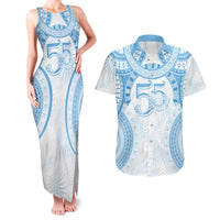 Bula Fiji Day 55th Anniversary Masi Tapa Couples Matching Tank Maxi Dress and Hawaiian Shirt Emerald Jubilee - Turquoise LT7 Turquoise - Polynesian Pride